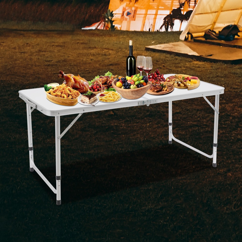 Portable Folding Table Indoor & Outdoor Adjustable Height Table for Picnic, BBQ