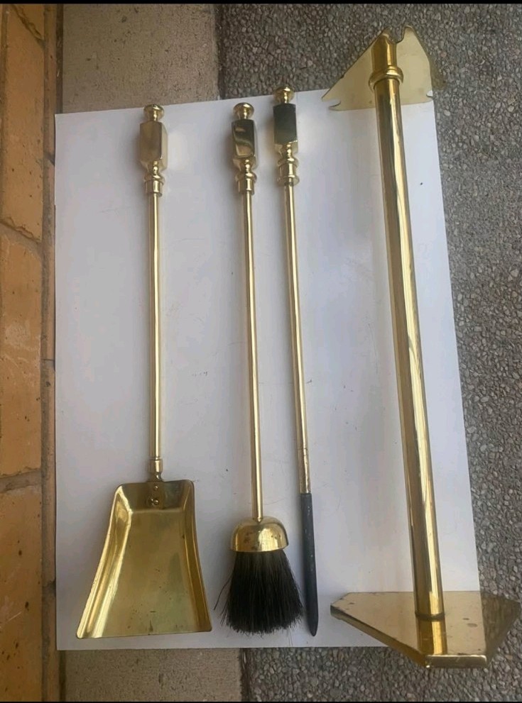 Post Modern Solid Brass Fireplace Tools Set