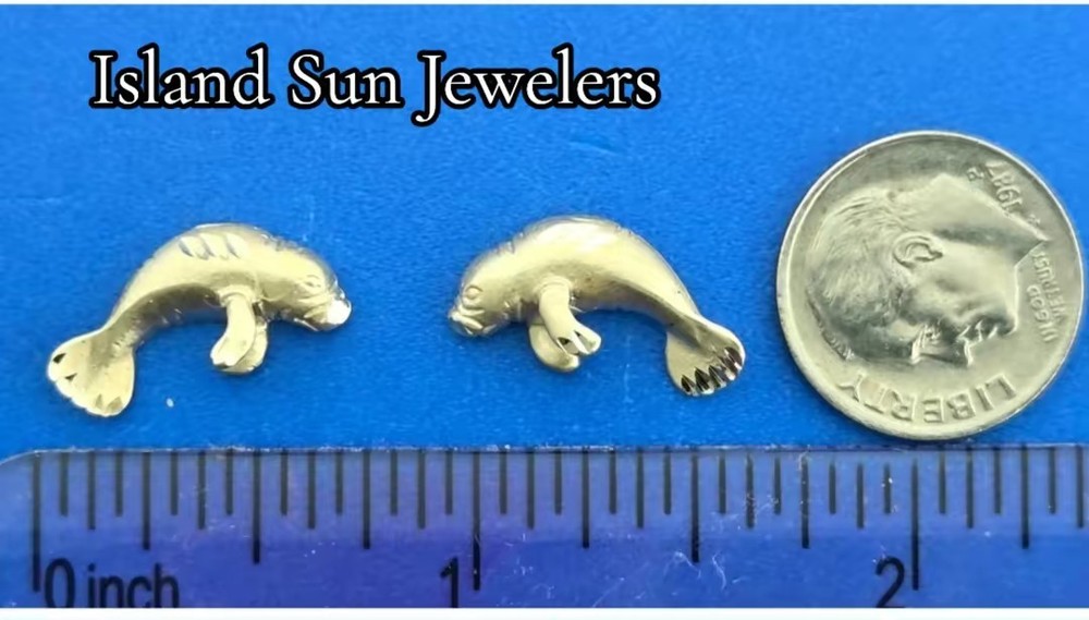 Manatee Post Earrings, 14K