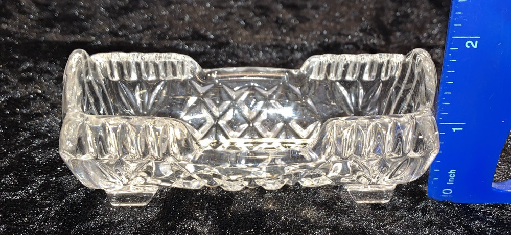 Vintage Diamond Pattern Pressed Glass Open Rectangular Toothpick Holder Dish