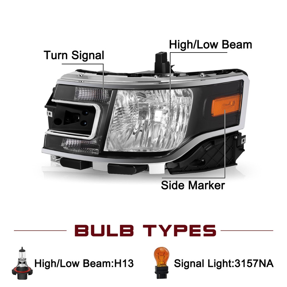 Halogen Headlight For 2013-2019 Ford Flex With Bulb Left Driver Side DA8Z13008C