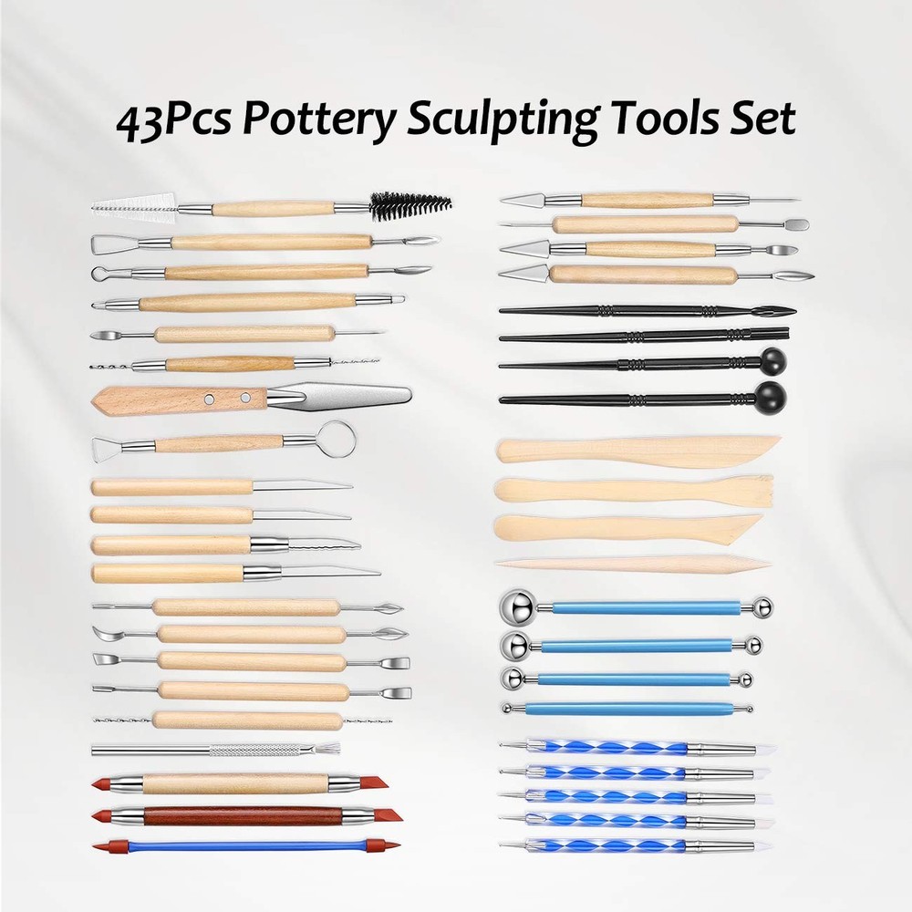 Pottery Clay Sculpting Tools 43Pcs Double Sided Ceramic Clay Carving Tool Set...