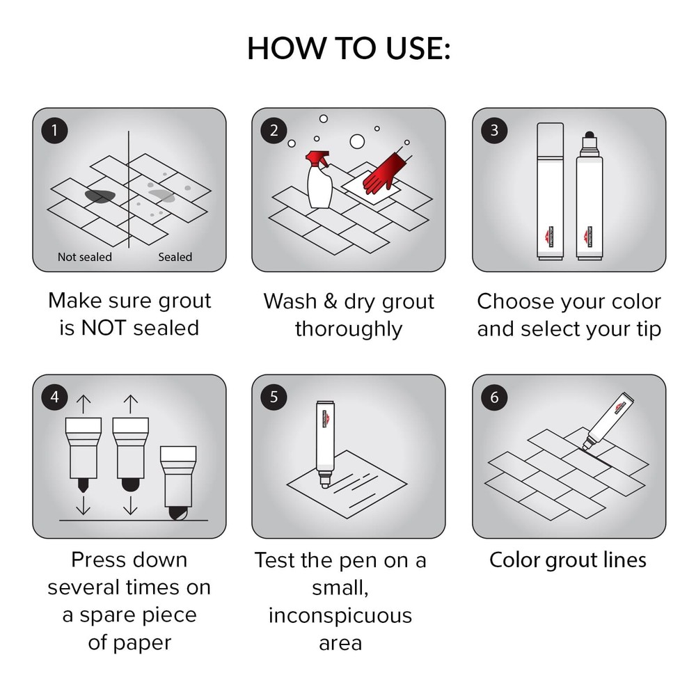 Water Based Grout Marker - 2 PCS with 8 Tips, Dark Gray