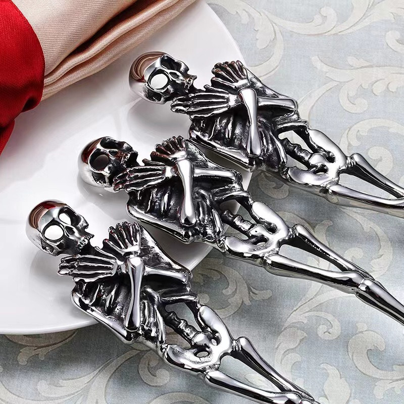 1 Set Stainless Skull Skeleton Spoon Fork Knife Dinnerware Set Tableware Gift