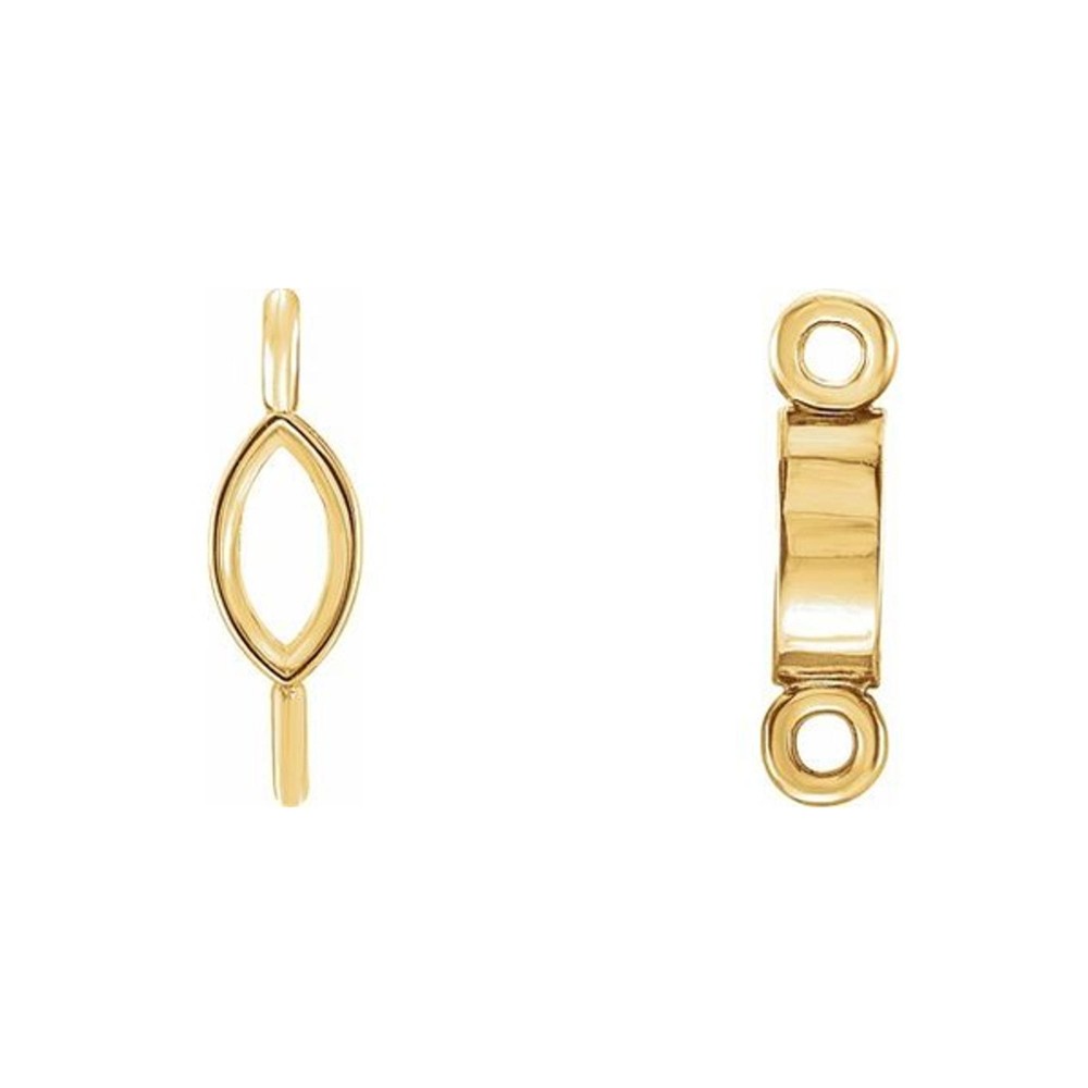 18K Gold Marquise Bezel-Set Link Drop Charm Mount Dangled Unset Setting Connect