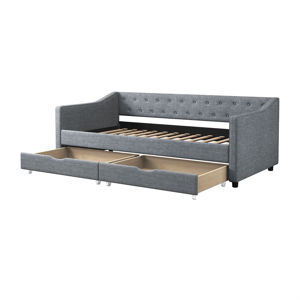 Twin/Full Size Daybed Frame Upholstered Tufted Sofa Bed Frame with Drawers