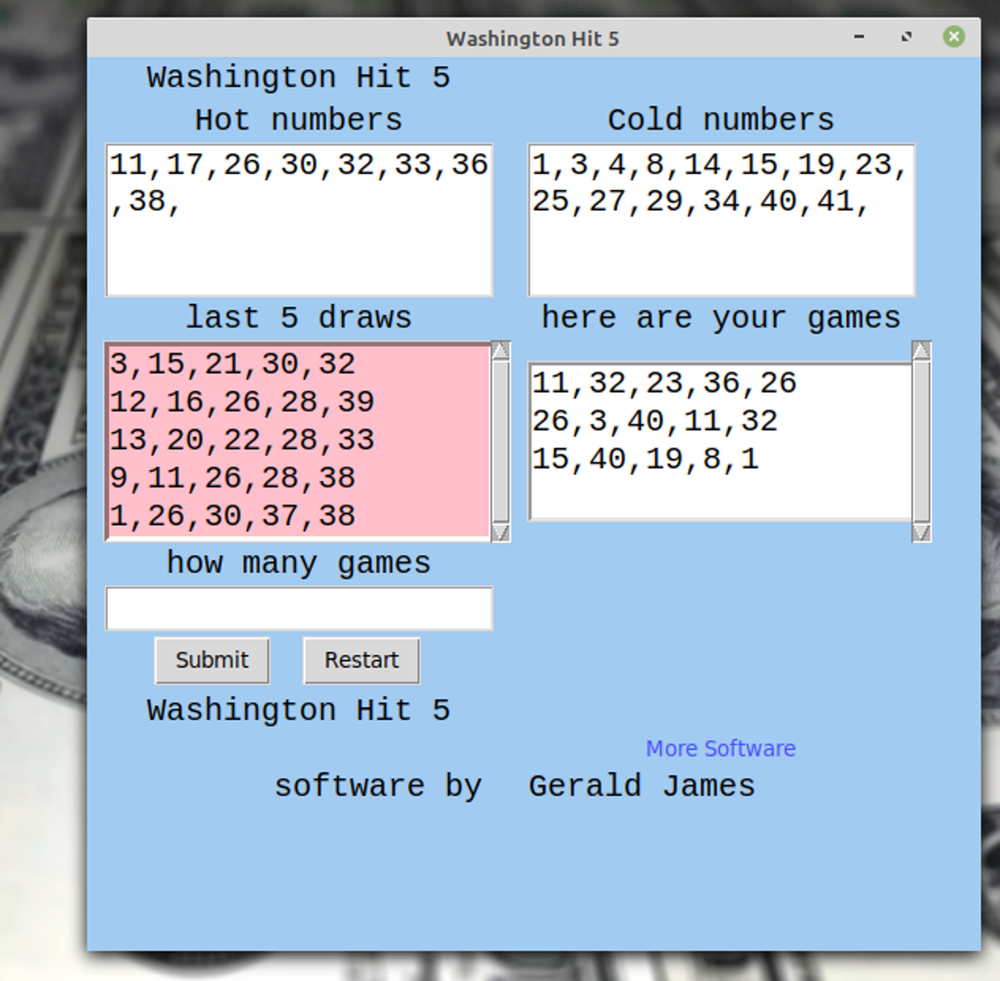 Washington Hit 5 Lottery Numbers software DVD for Windows 7 & 8 & 10