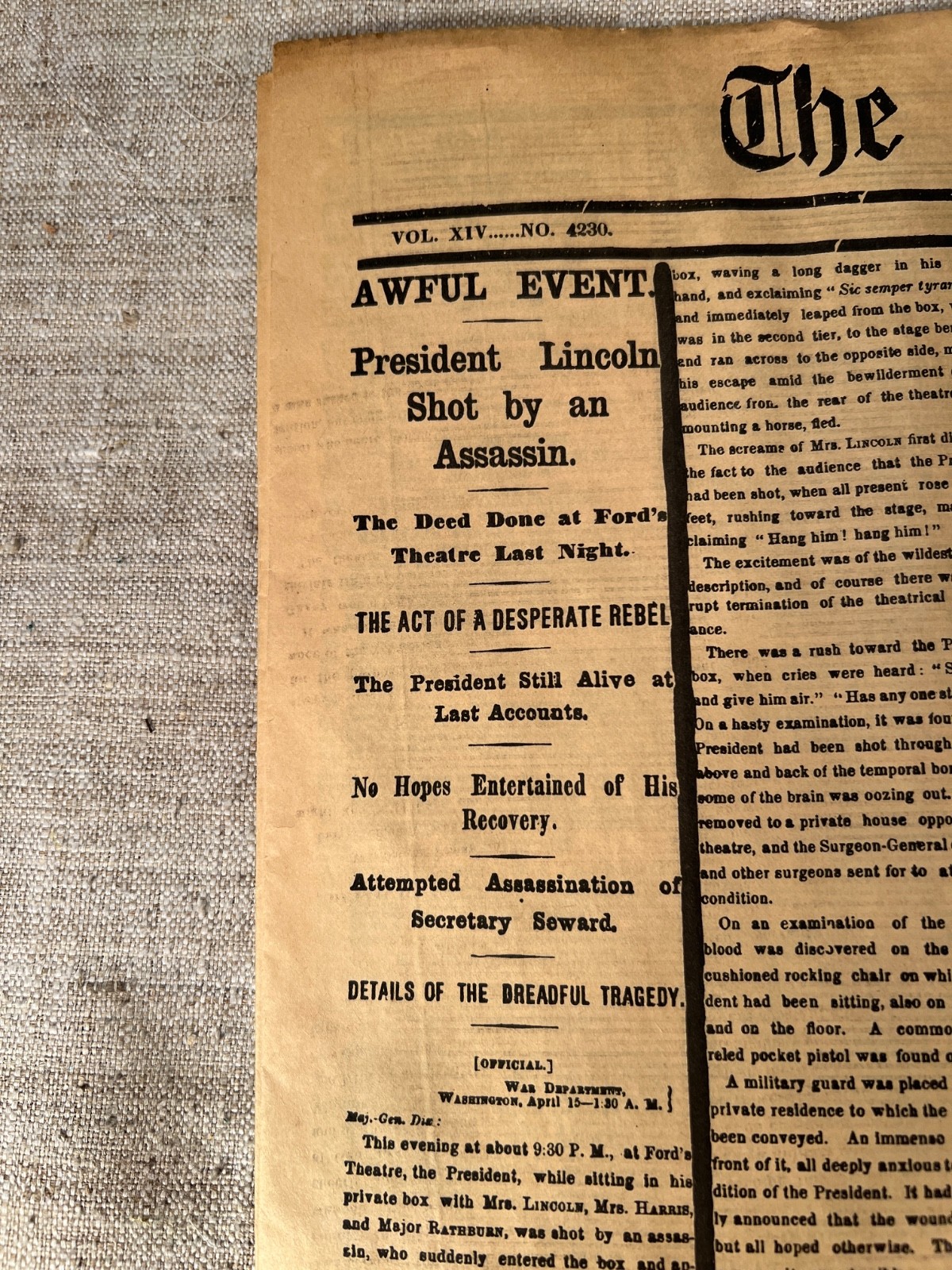 Lot of 5 NEW YORK TIMES 1861-1865 Major events in Civil War, Reprod. of original