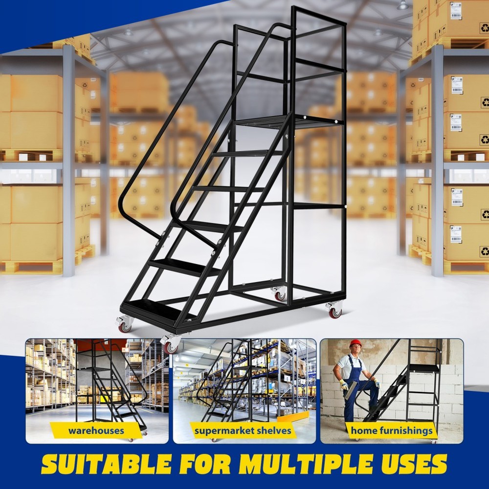 6Step Rolling Warehouse Step Ladder Rolling Stair &Wheel Movable Platform Ladder