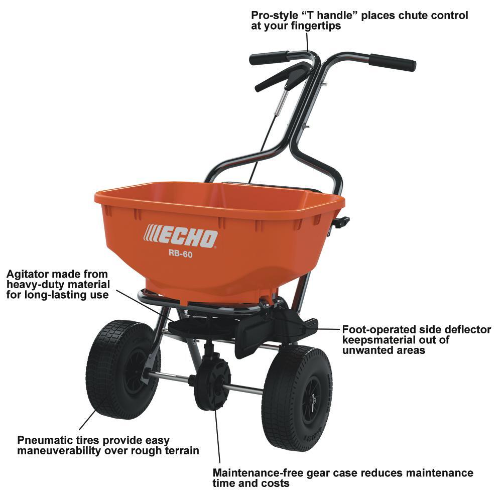 ECHO Broadcast Spreader Heavy-Duty T-Handle Designed 60 lbs. Hopper Capacity
