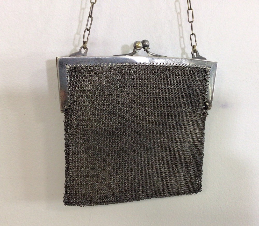 Silver Mesh Chainmail Purse Handbag Antique 1900’s