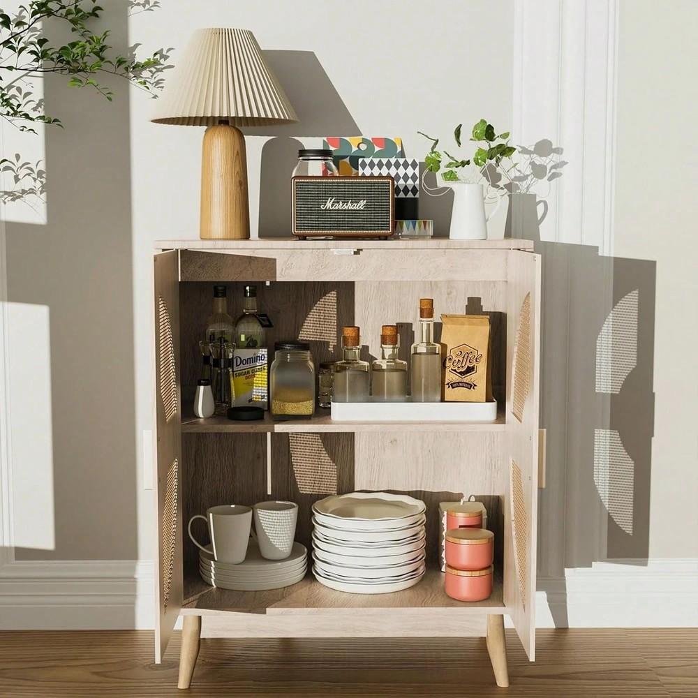 Modern Rattan Buffet Sideboard Storage Console Cabinet