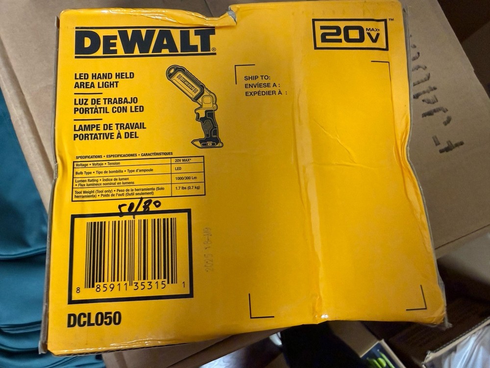 Dewalt DCL050 LED 20V Light Pivoting Flashlight Work Area Light