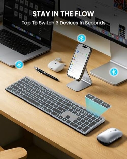 Bluetooth Keyboard and Mouse for Mac — 7-Color Backlit, Multi Space Gray