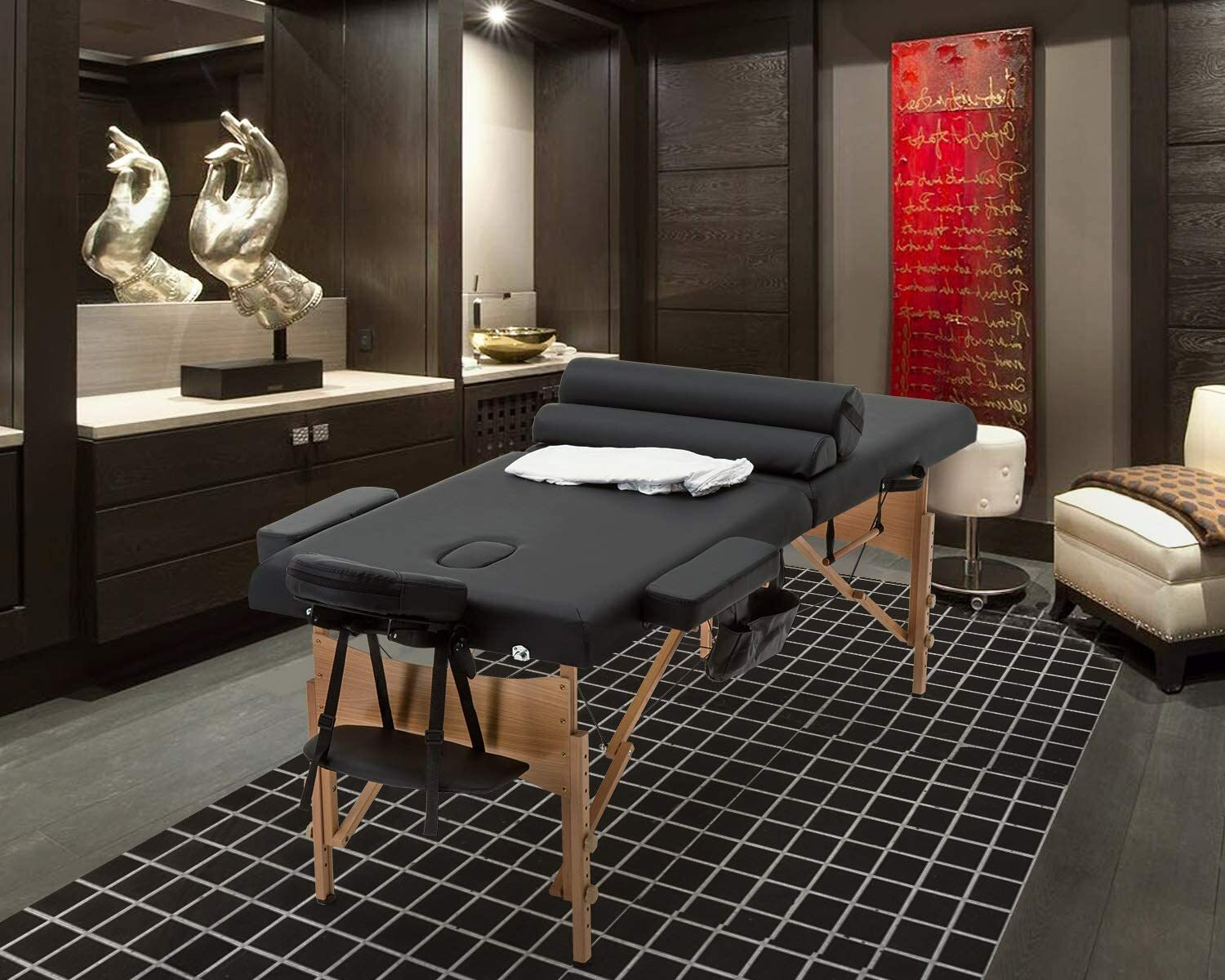 84" Massage Table Massage Bed Spa Bed Adjustable 2 Folding Portable, Black