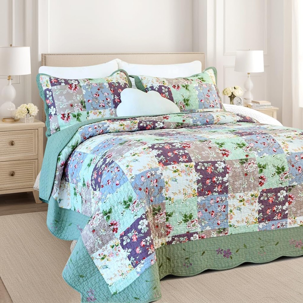 100% Cotton Quilt Orange Sunflower Bedding Set Floral Reversible Coverlet