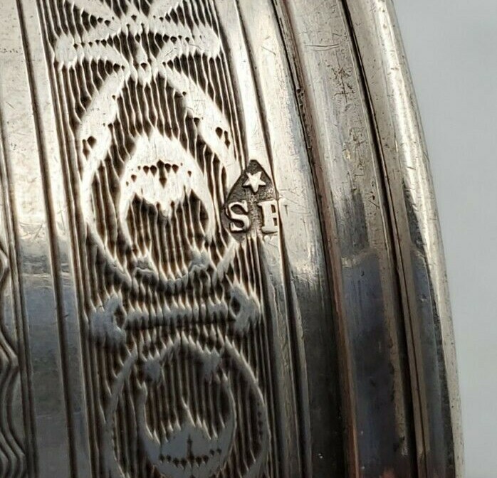 Sterling Silver napkin ring, Engine turned, Flowers, Mono