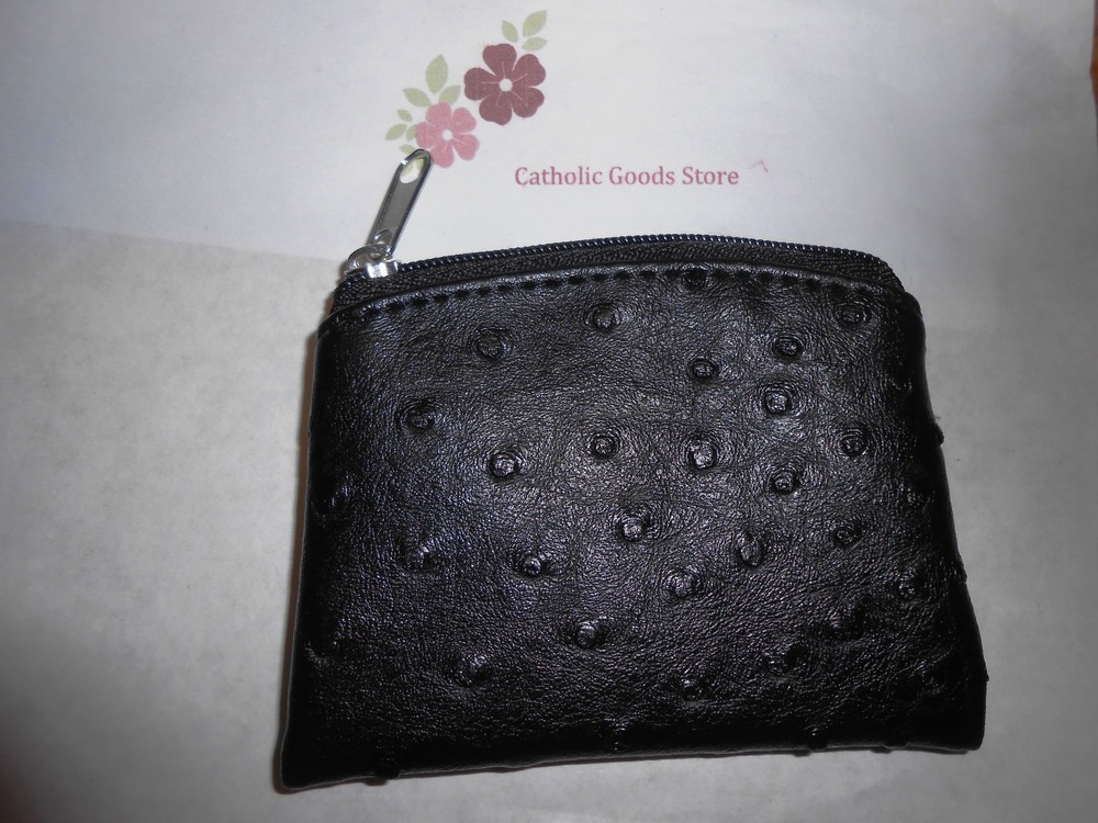 Black Ostrich Skin Pattern Vinyl Rosary Pouch with lining