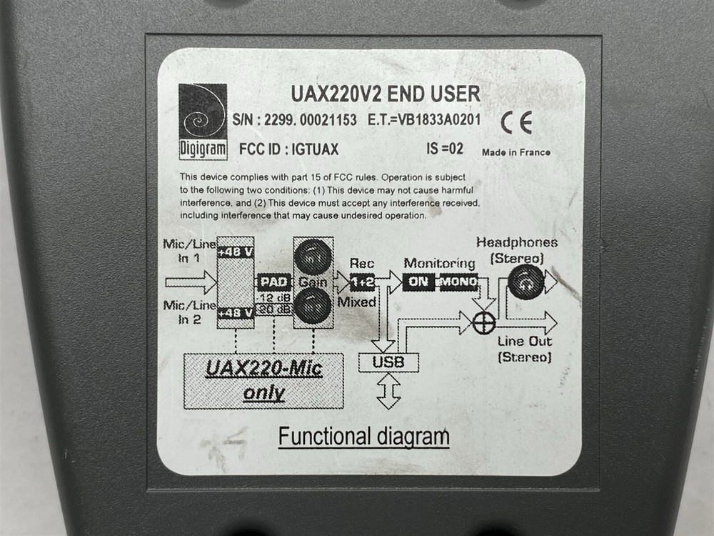 Digigram UAX220v2 USB Digital Audio Computer Recording Interface Balanced XLR