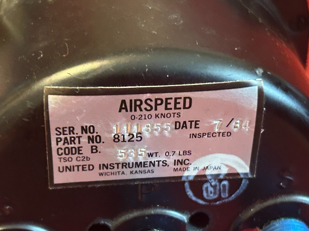 UNITED INSTRUMENTS TRUE AIRSPEED INDICATOR P/N 8125 CODE B.535