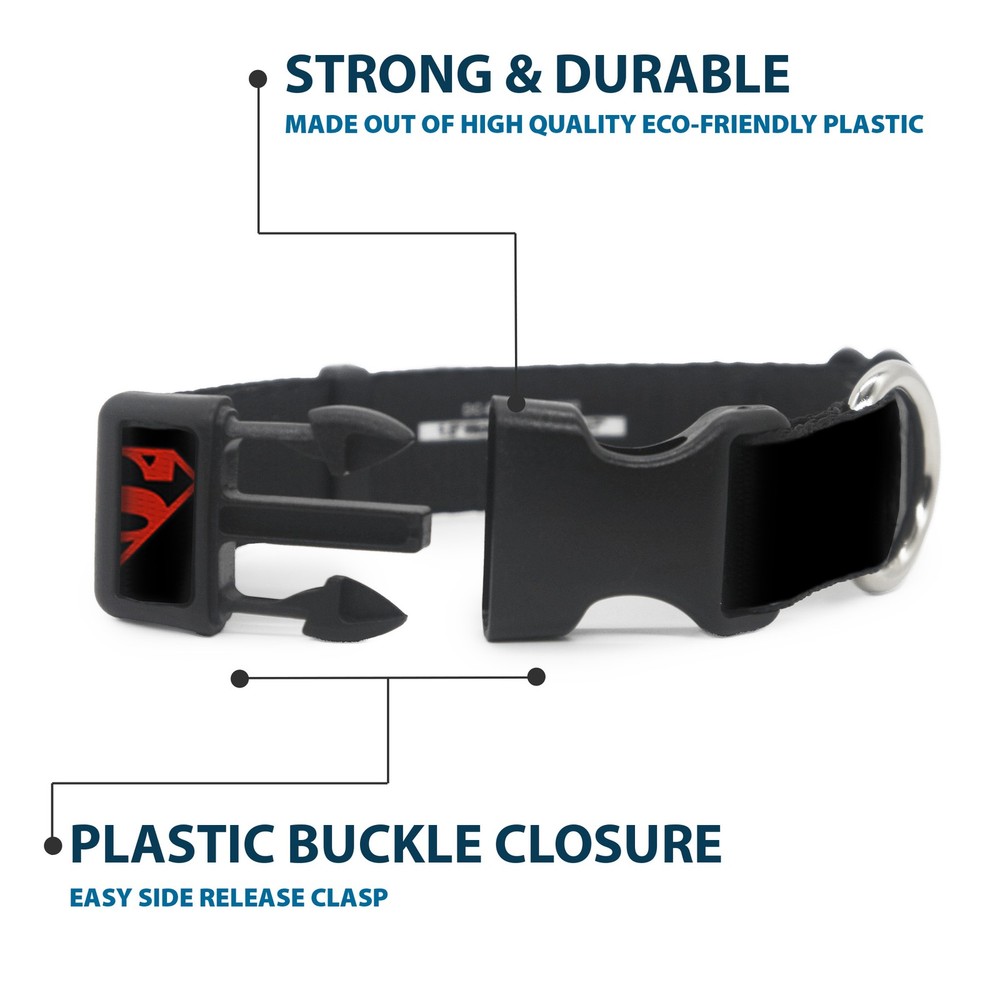 Plastic Clip Collar Superboy Shield Black/Red Large 15-24"