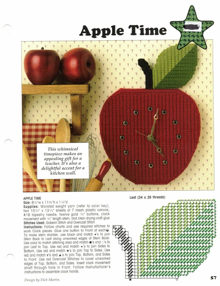 Apple Time Clock Plastic Canvas Pattern By Leisure Arts