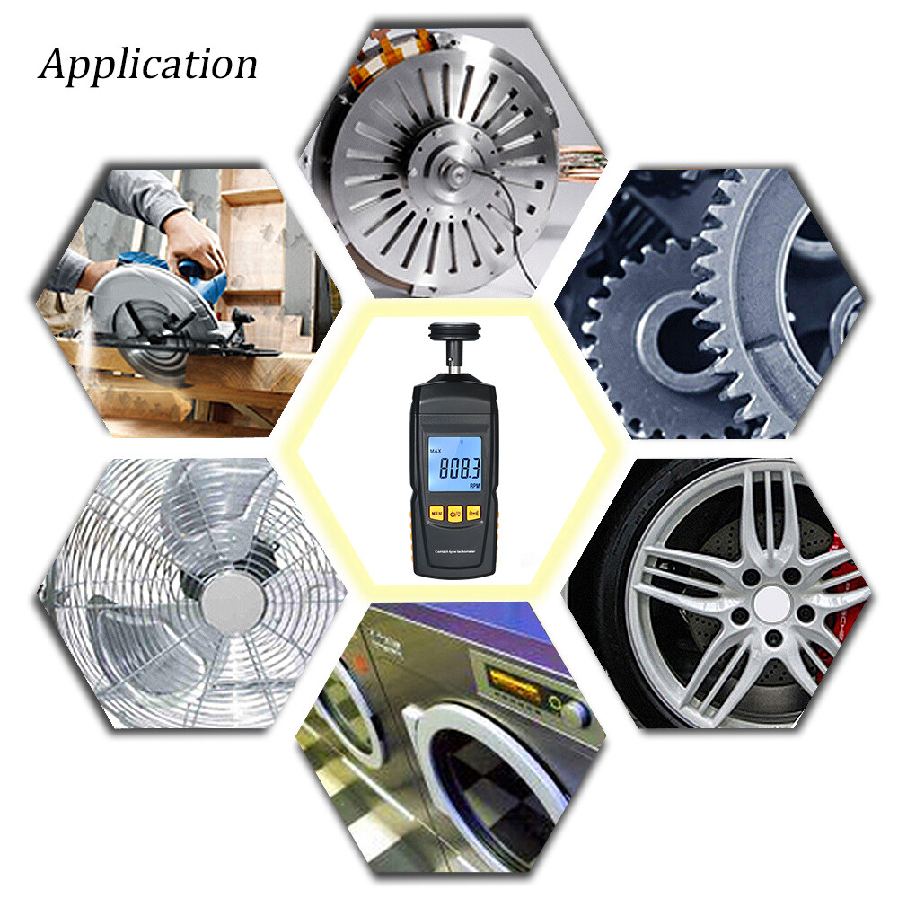 Digital Contact Motor Tachometer LCD Speedometer Rotate Speed Meter Data Hold US