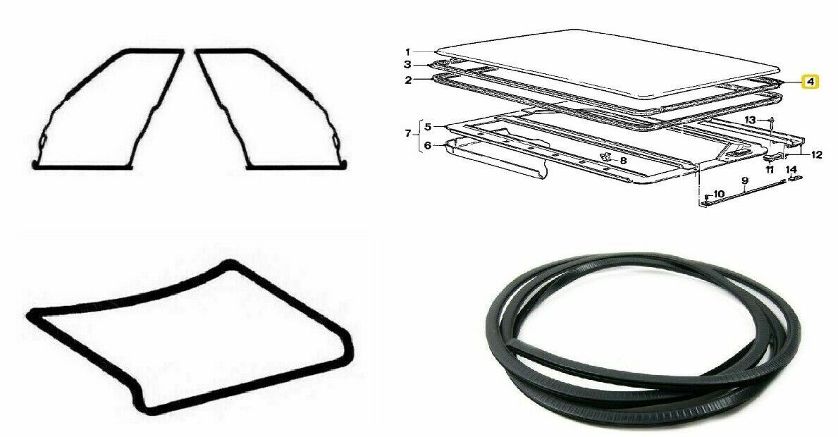For BMW E30 Coupe 2 Doors Weatherstrip Trunk Lid Rubber Sunroof Seal Gasket 4pcs