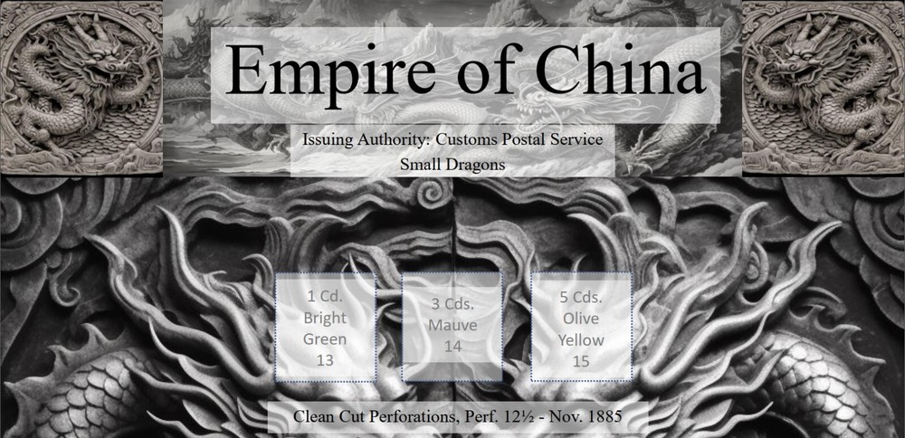 CHINA STAMP ALBUM PAGES 1885-1888 Small Dragons CHAN 13-21 (1 PDF page)