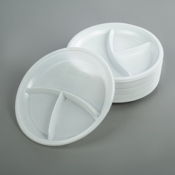 100 x Compartment Plates 10" (26cm) Reusable 3 Section White Plastic Plate