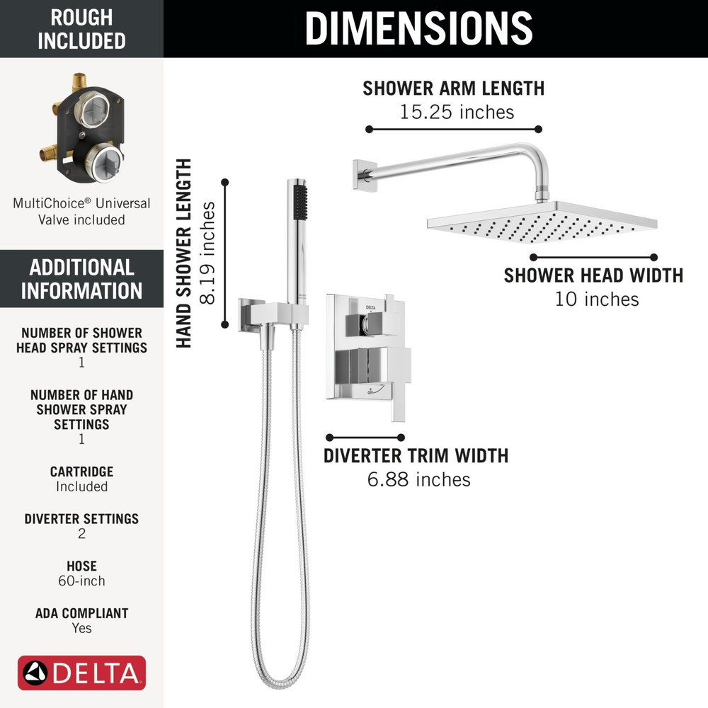 Delta 342701 Modern Square Non Shared Function Shower System - Bronze