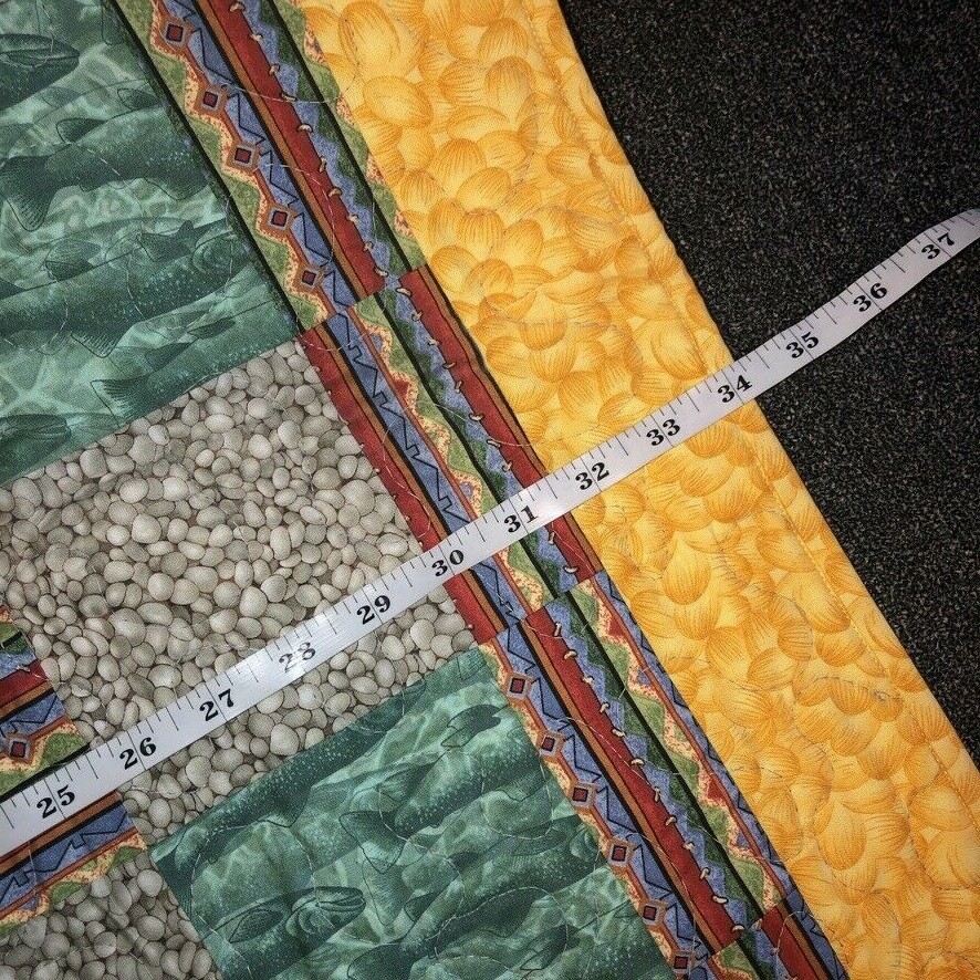 Handmade Patchwork Lap Quilt 34"x47" Multicolor Fish Pebbles Aztec Geometric EUC