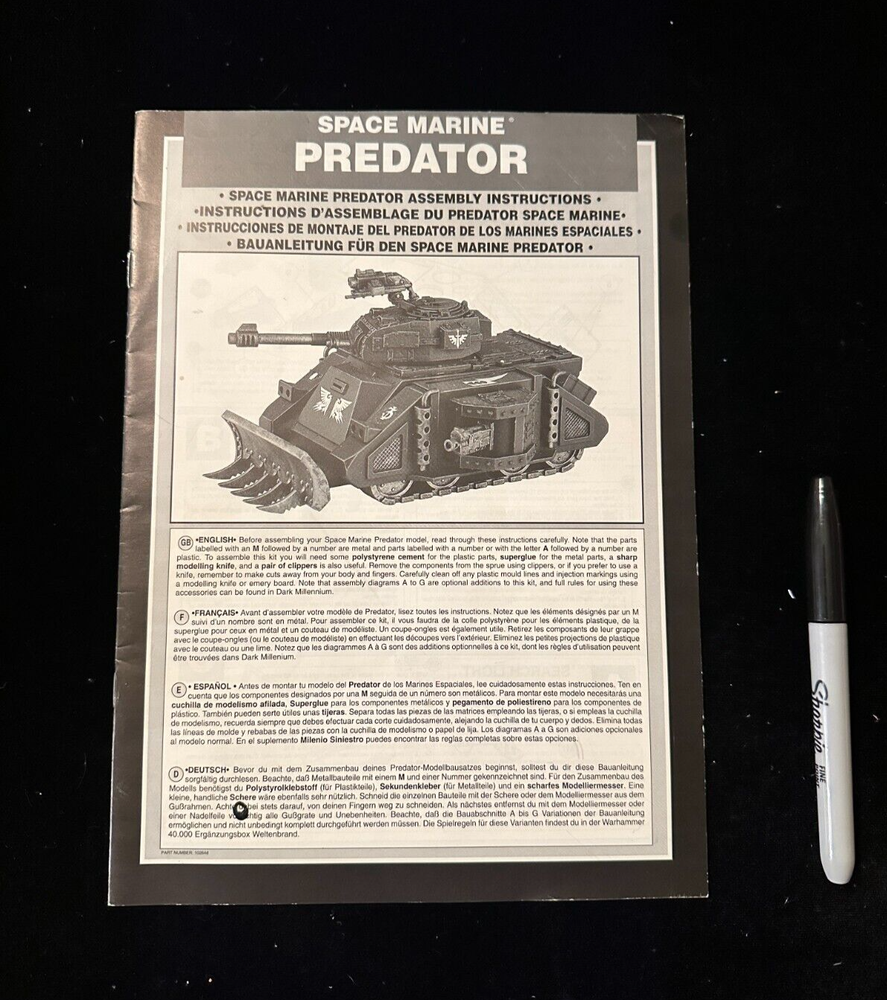 Games Workshop Warhammer 40k Space Marine Predator Tank Assembly Instructions