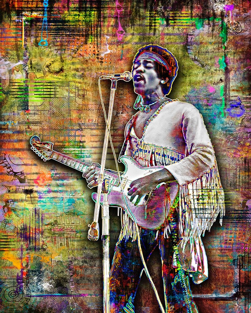 Jimi Hendrix 16x20in Poster, Jimi Hendrix Guitar Tribute Print Free Shipping US