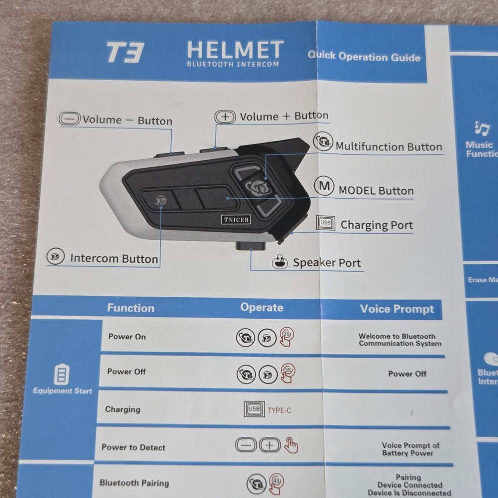 Motorcycle Bluetooth Headset, T3 Audio Multitasking Bluetooth Headset 1000m 8Way