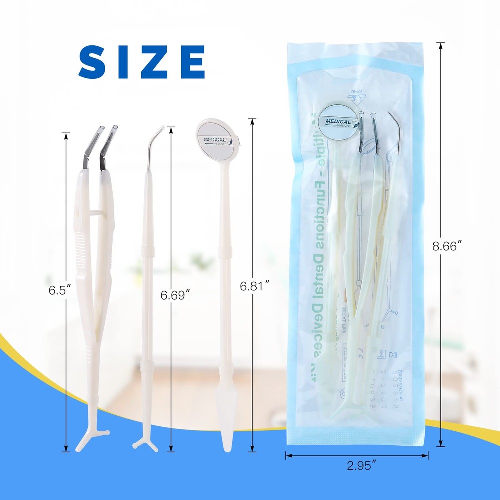 20 Pack Disposable Dental Examination Kit, 3Pcs Basic Instruments Set, Steril...