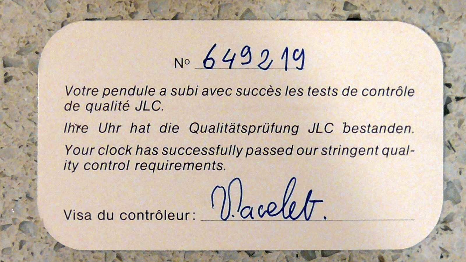 Jaeger LeCoultre 13-Jewel Movement 540 Swiss Mantel Clock Serial Number #649219