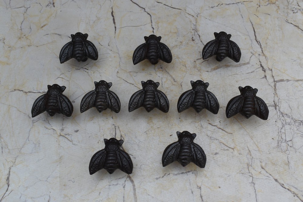 Vintage Cast Iron Honey Bee Shape Pulls Drawer Cabinet Door Handle Knobs 10 pcs