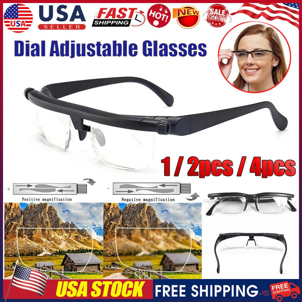 1-4pcs Dial Adjustable Glasses Variable Focus Reading Distance Vision Eyeglasses