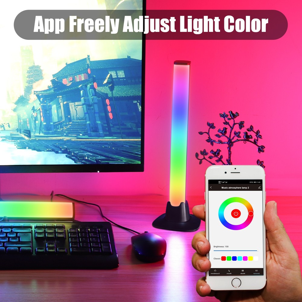 2 Pack RGB LED Light Bars Bluetooth App Control Music Sync Atmosphere Lights