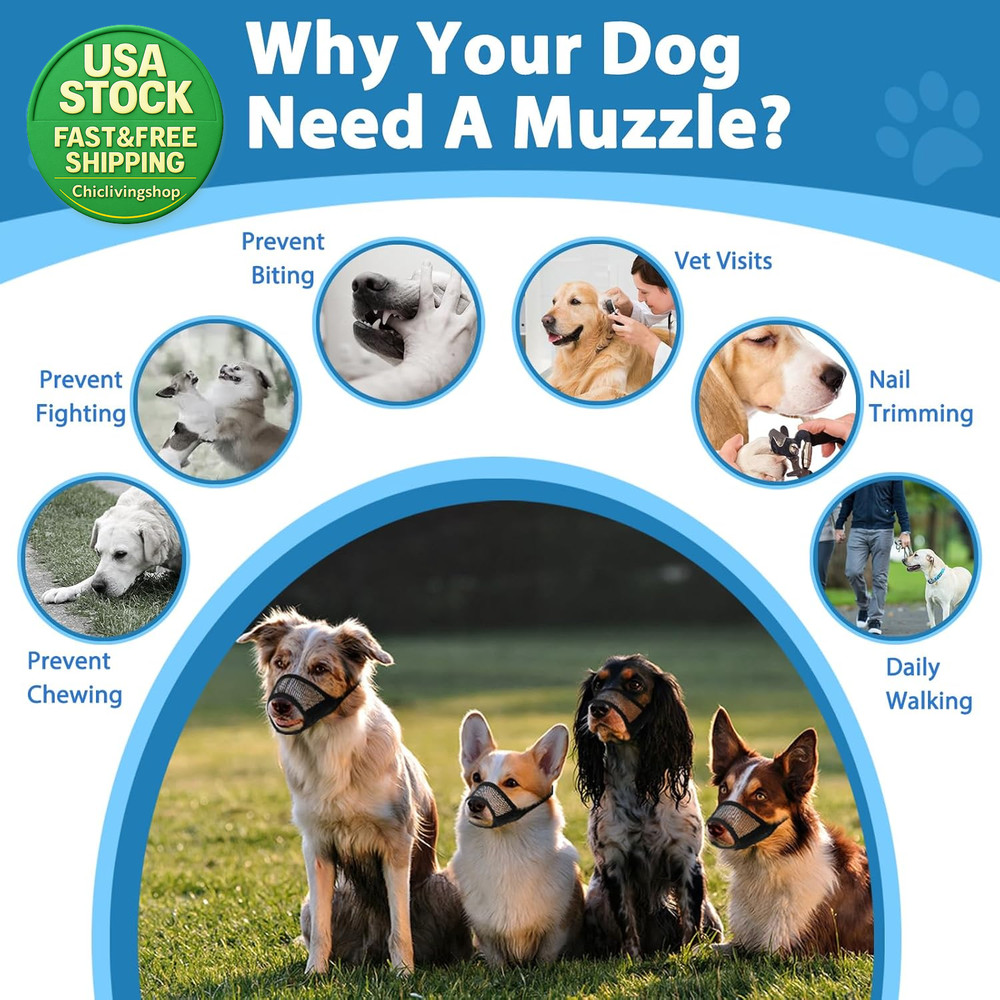 Dog Muzzle Mesh anti Biting Chewing Adjustable Strap for Small Medium Large