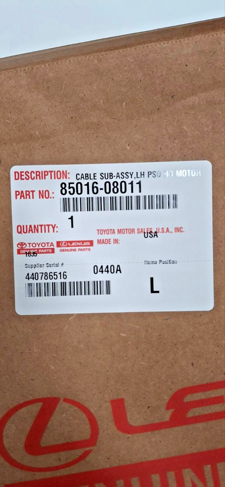 GENUINE OEM TOYOTA SIENNA 2011-2020 DRIVER LEFT DOOR CABLE 85016-08011