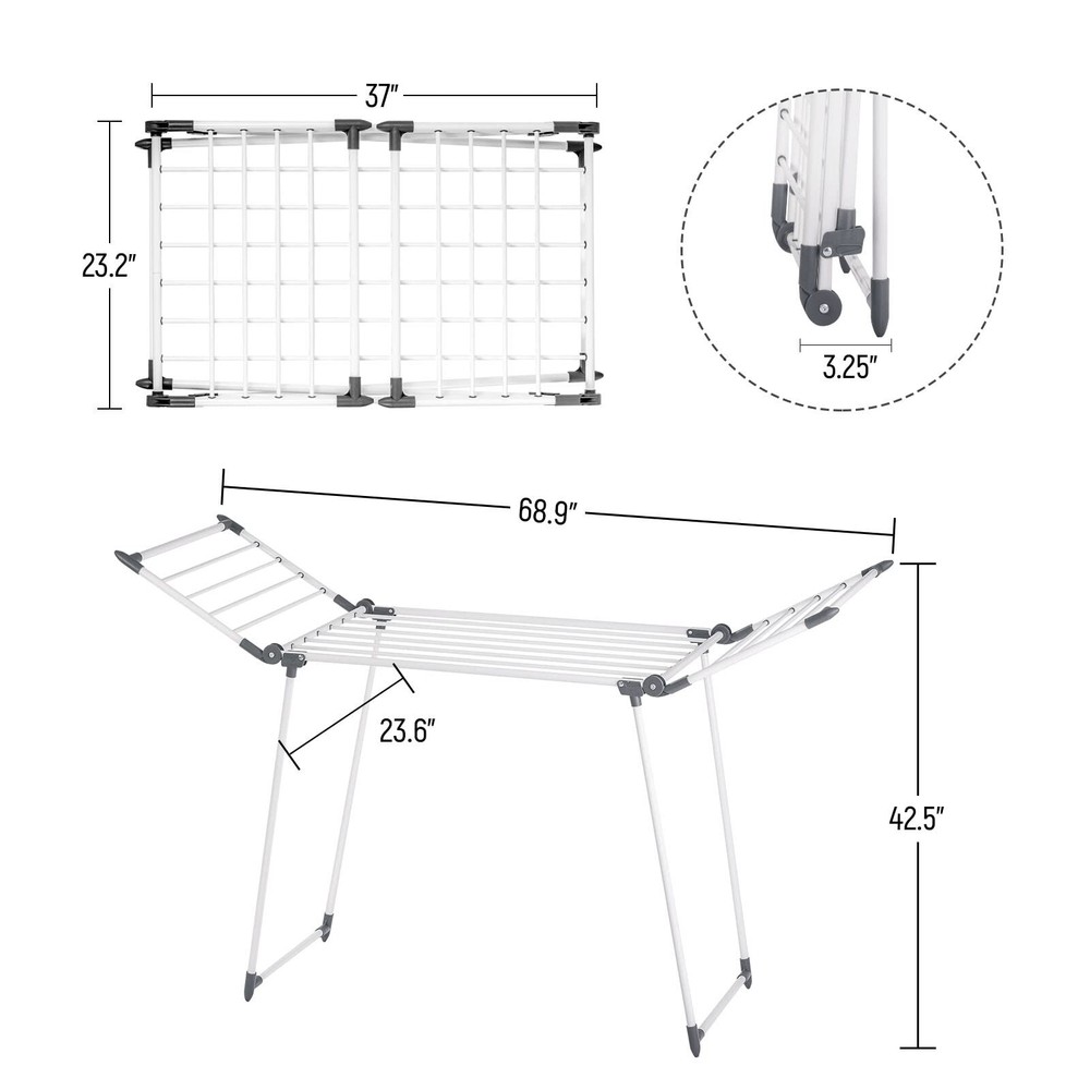 Clothes Drying Rack, Gullwing Laundry Rack, Collapsible, Space-Saving Laundry...
