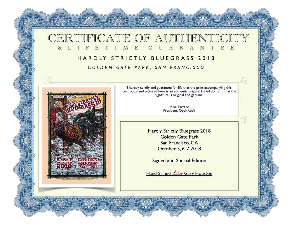 Hardly Strictly Bluegrass Poster 2018 Orig Signed Silkscreen Gary Houston w/COA