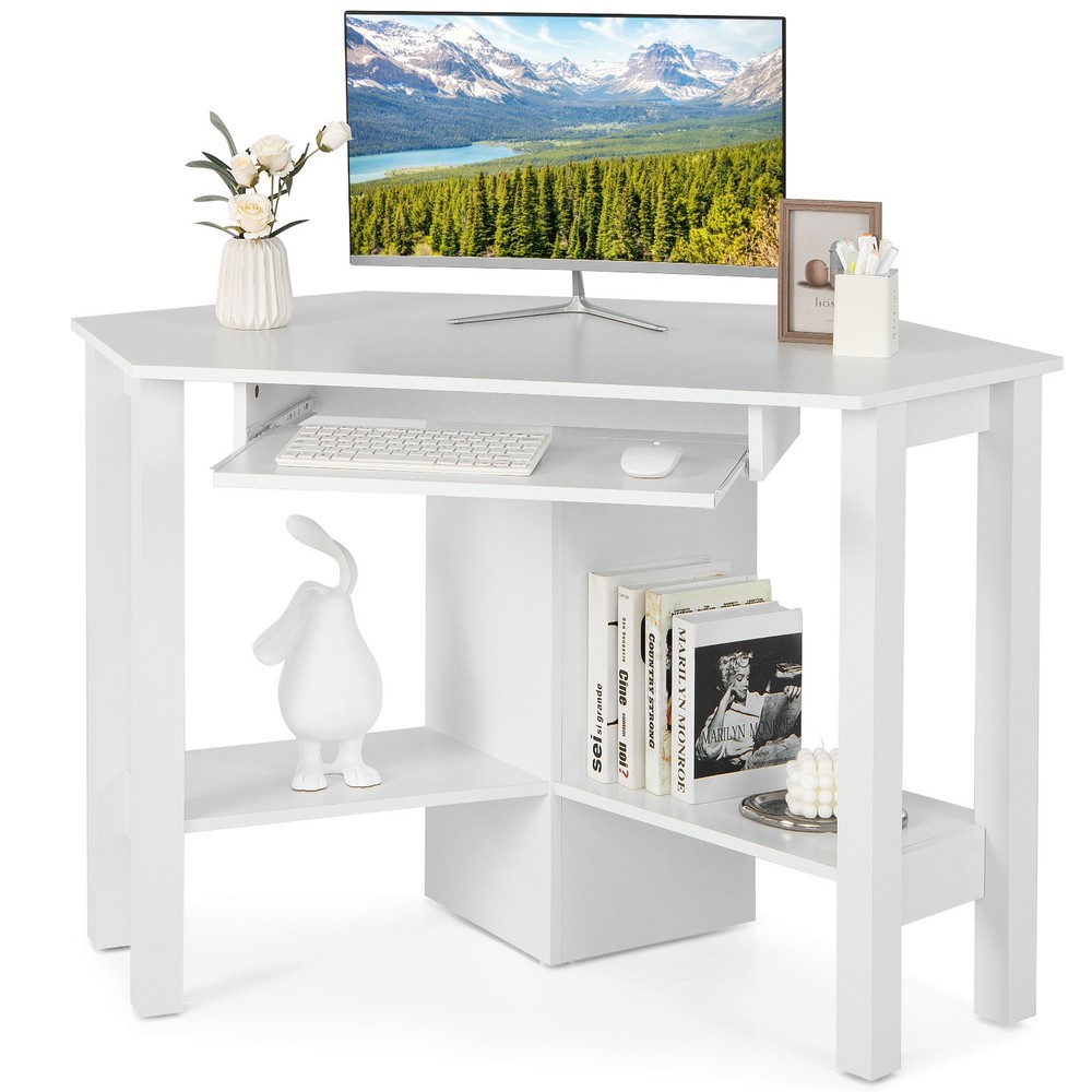 Wooden Corner Desk W/ Drawer Computer PC Table Study Office Room White