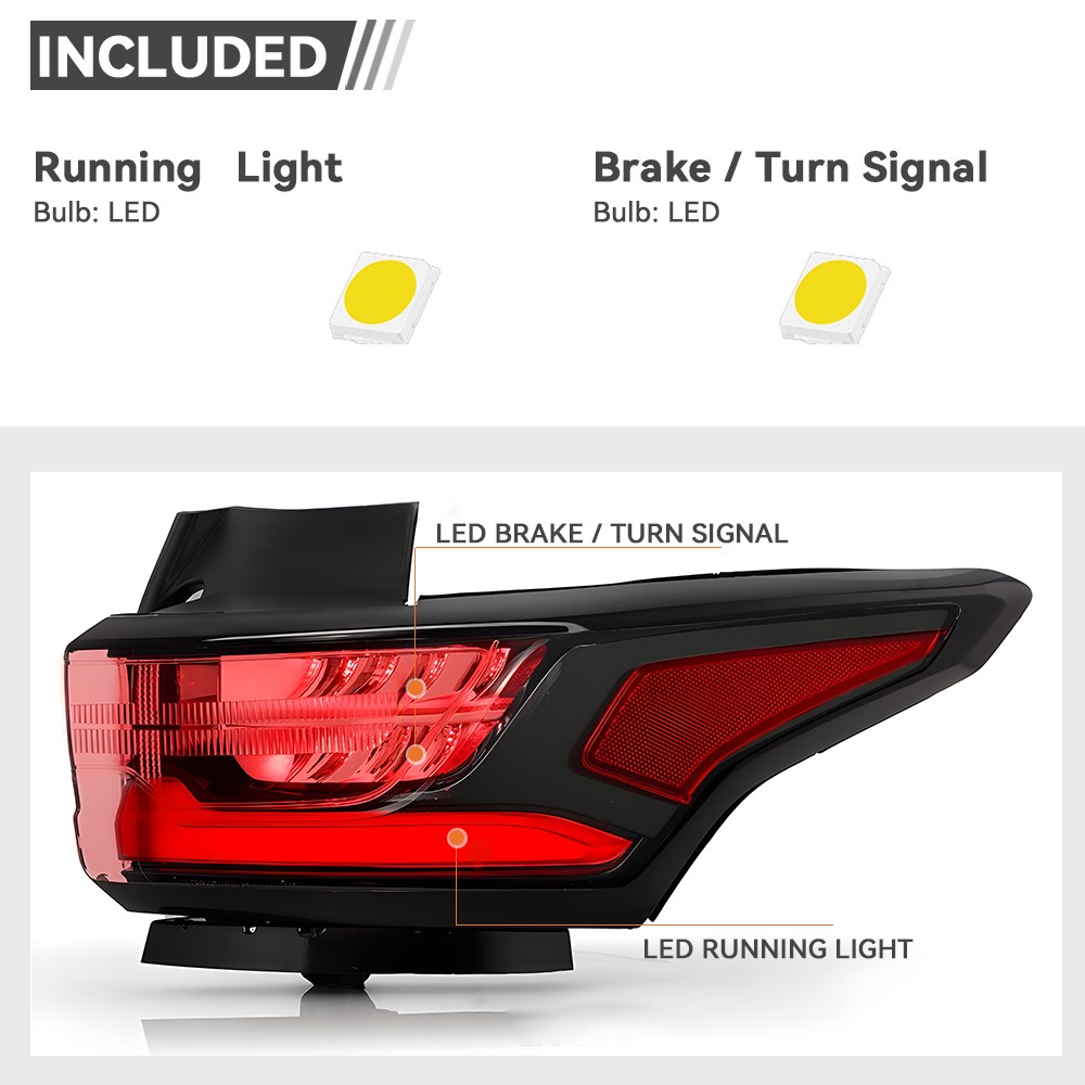 For 2018-2021 Chevy Traverse Full LED Tail Lights Black Outer Left+Right Pair