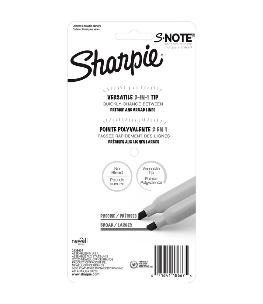 Sharpie S Note 6 Count Chisel Tip Creative Marker Pens Assorted Pastel Colours