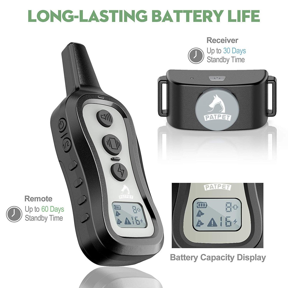 Dog Training Collar Light Grey 1000ft Range 3 Training Modes Adjustable Fit