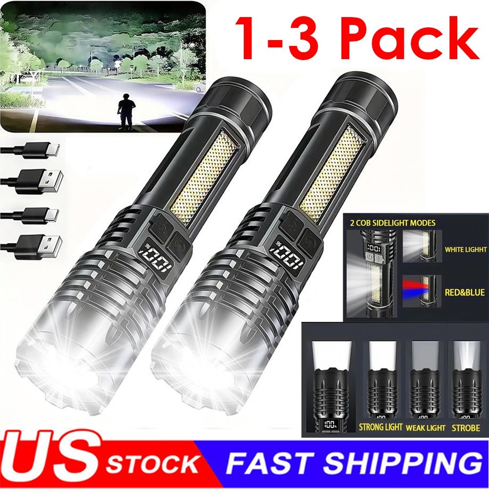 990000000 Lumen Super Bright LED Flashlight Rechargeable Tactical LED Work Light