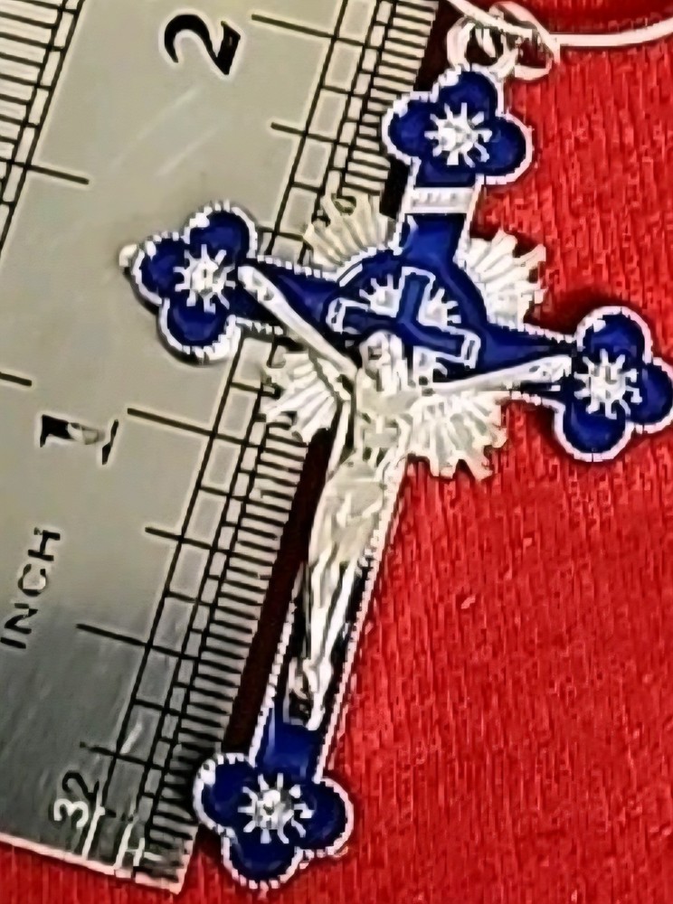 CHRISTIAN CATHOLIC 2"  6 CROSS Blue Enamel  Silver COLOR NEW FreeShipping